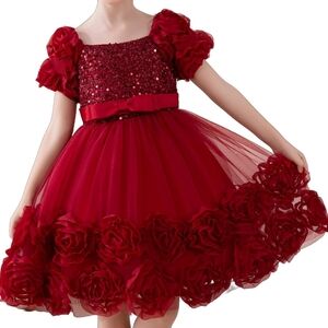 Elegant Red Sequin Kids Formal Dress